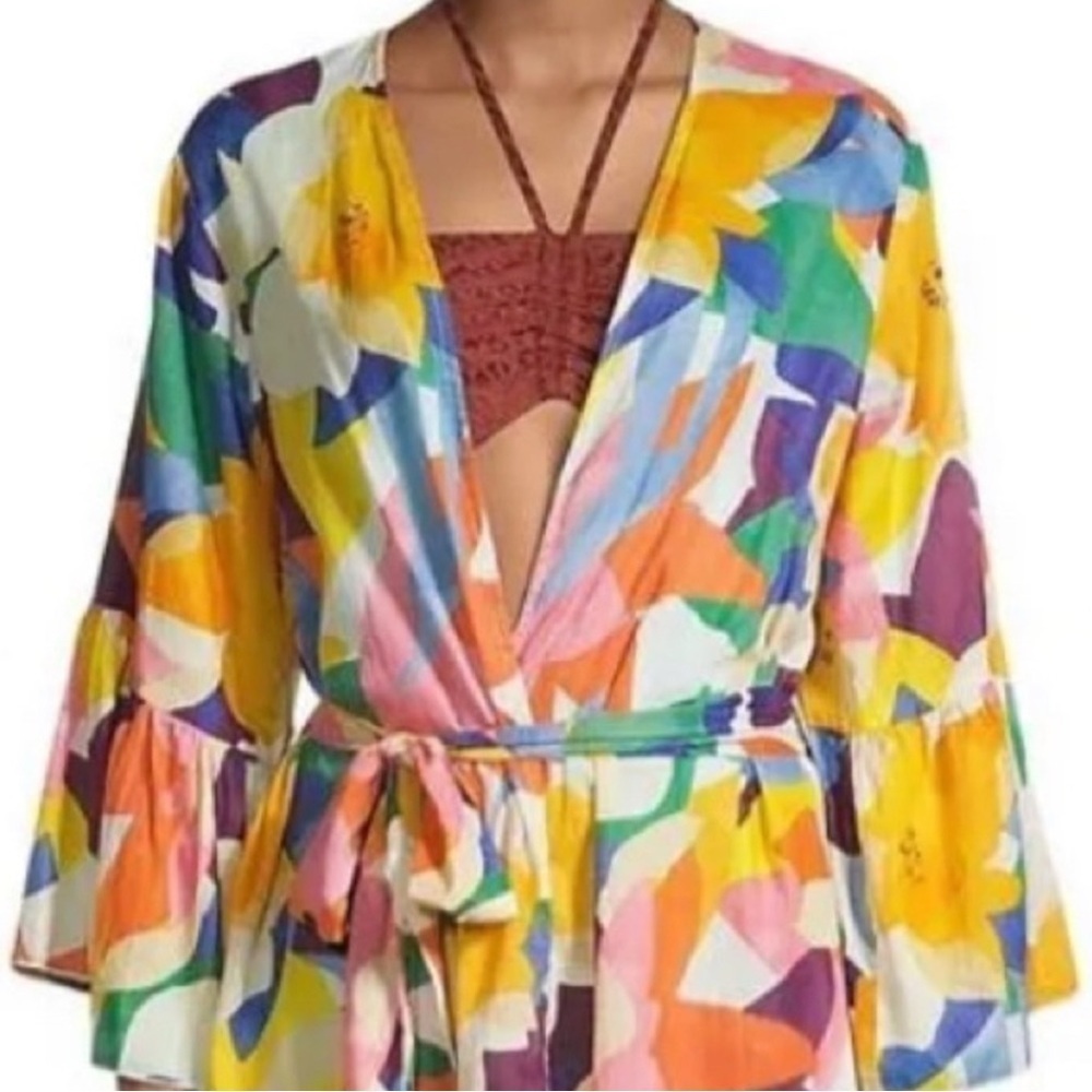 🌻 True Destinations Print Voile Cover Up Kimono Tropical Resort Boho Medium* - Picture 2 of 12